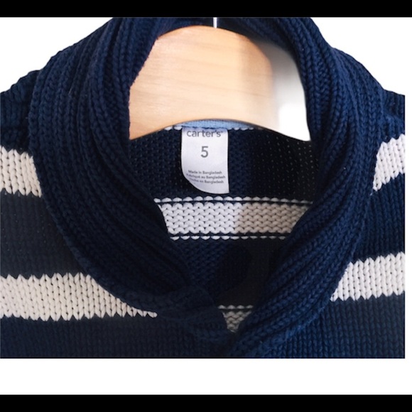 CARTERS Stripe Chunky Knit Woven Button Down Cardigan Navy Blue Boys Age 5Y - Picture 5 of 7